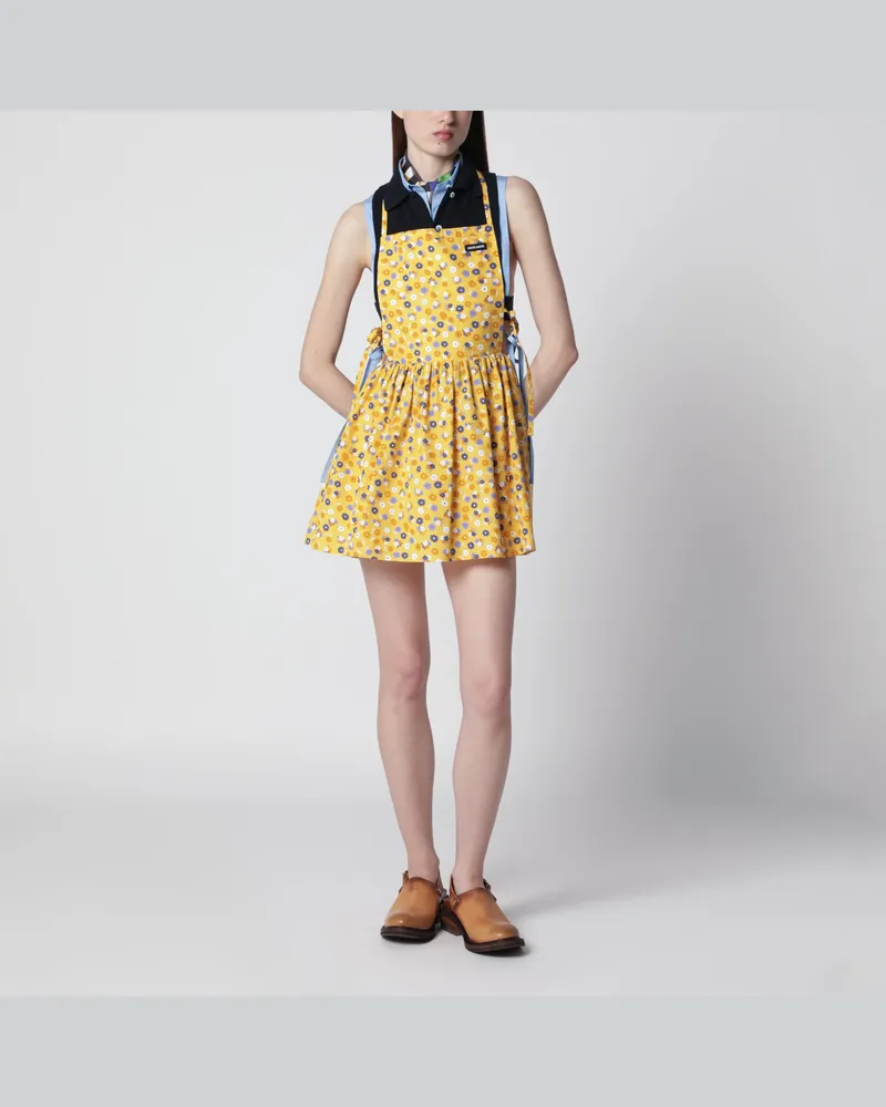 Miu Miu Popelinekleid mit Blumenprint aus Baumwolle, gelb/violett Red