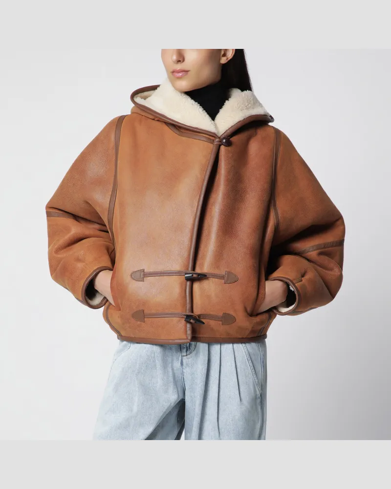 Isabel Marant Kurzer Amiel Mantel aus Shearling in Cognac Brown