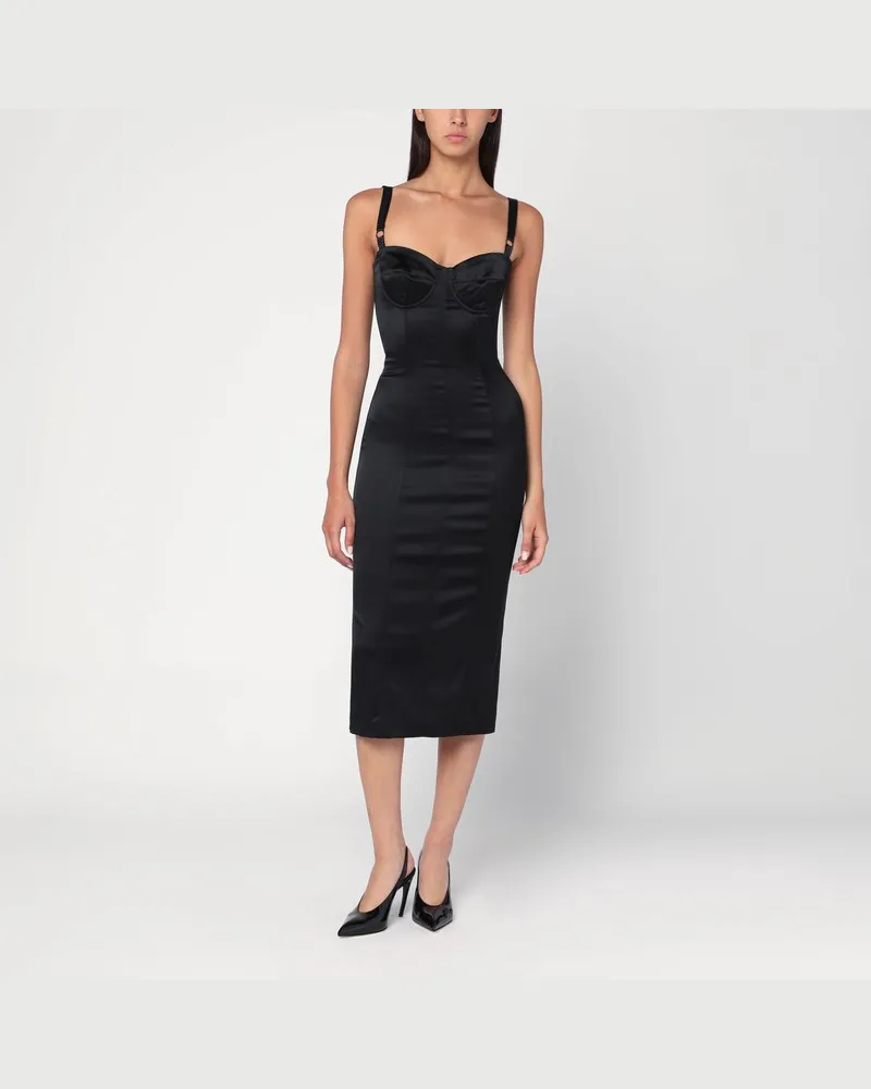 Dolce & Gabbana Schwarzes Satinkleid mit Bustier Schwarz