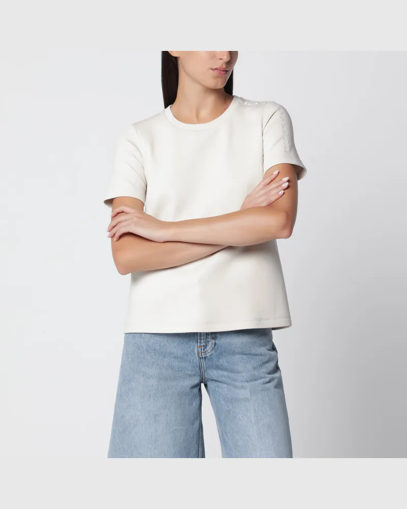 Max Mara Beiges Baumwollmisch-T-Shirt mit gesticktem Logo Beige