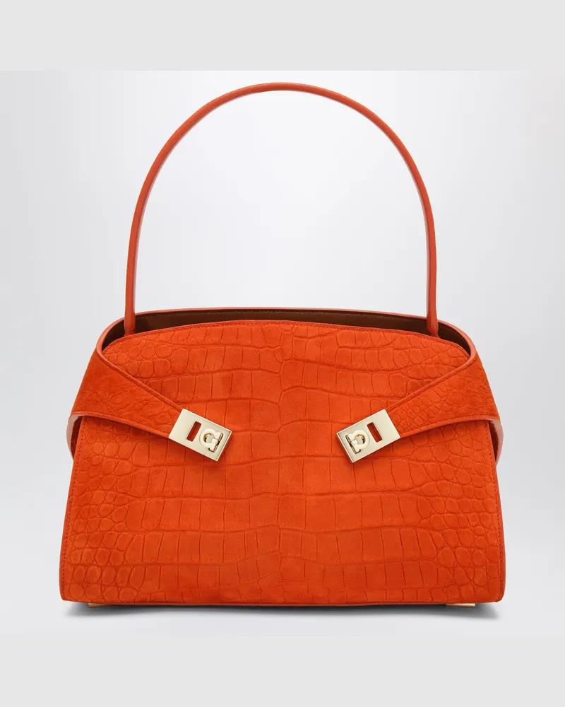 Ferragamo Orange Hug Soft M Handtasche in Kroko-Optik Orange