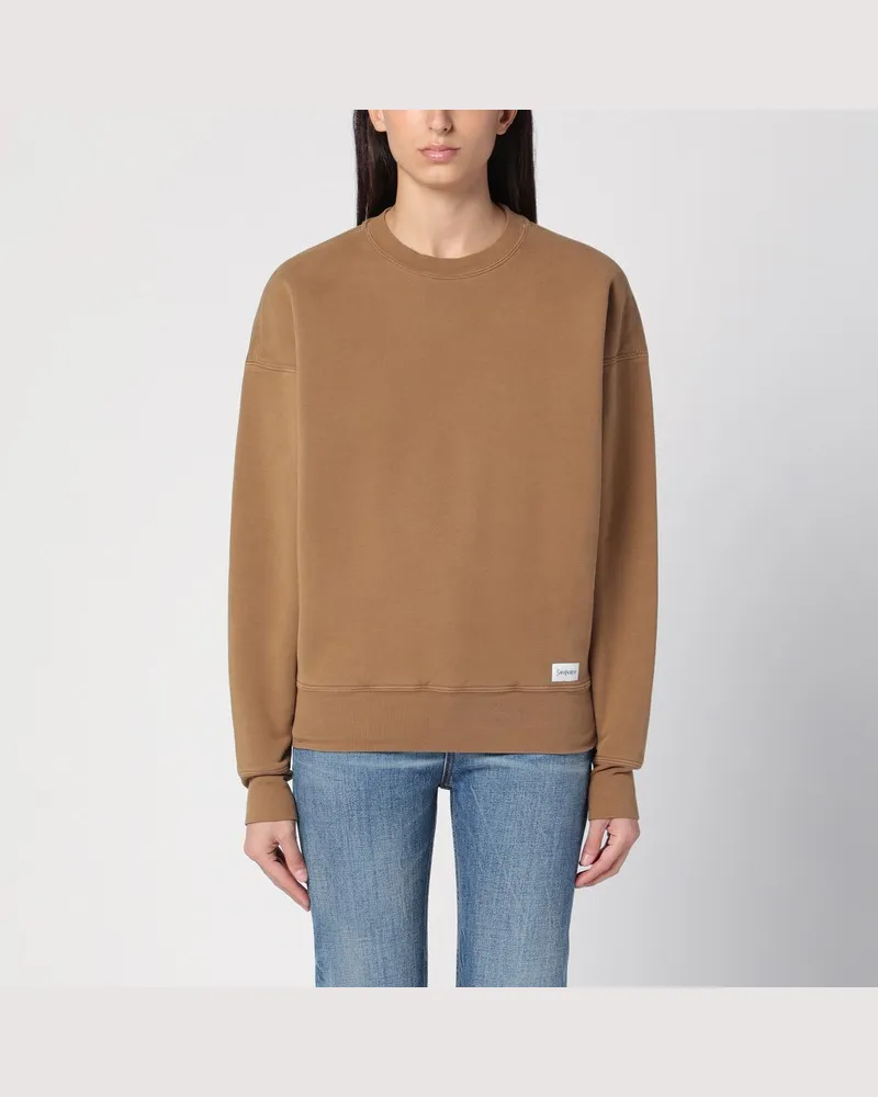 Saint Laurent Karamellfarbenes Sweatshirt aus angerauter Baumwolle Braun