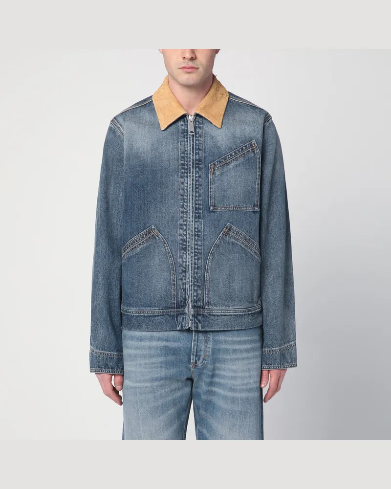 Alexander McQueen Jeansjacke mit Wildlederkragen Blue