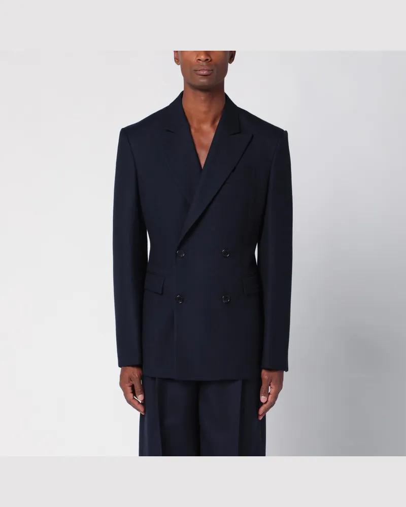 Loewe Marineblaue zweireihige Jacke aus Wolle Blau