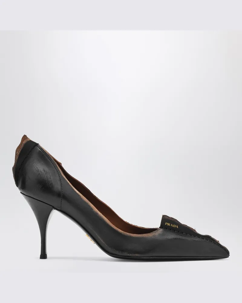 Prada Schwarz/hellbraune Pumps aus antikem Leder Schwarz