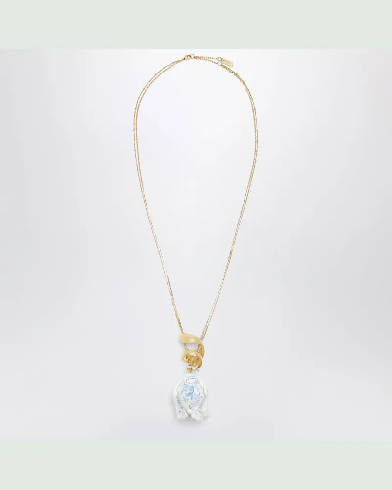Chloé Goldfarbene Halskette mit weiß/blauem Blumenanhänger White