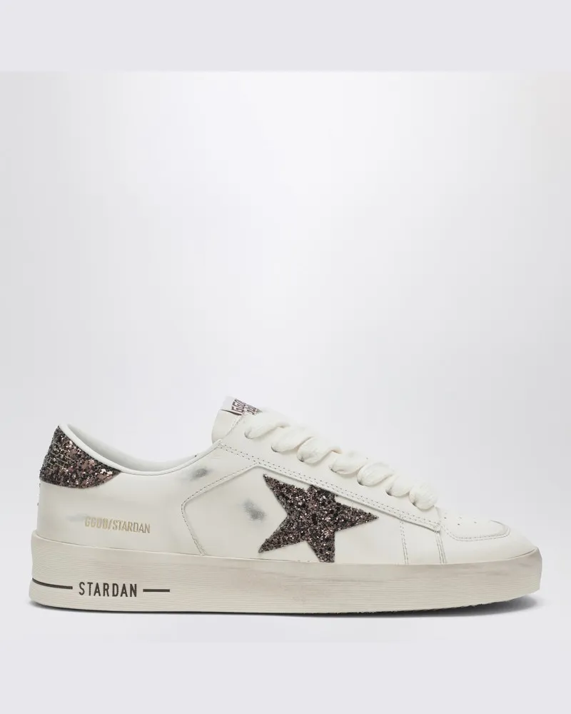 Golden Goose Stardan Sneaker aus weißem Leder mit braunem Glitzer Weiß