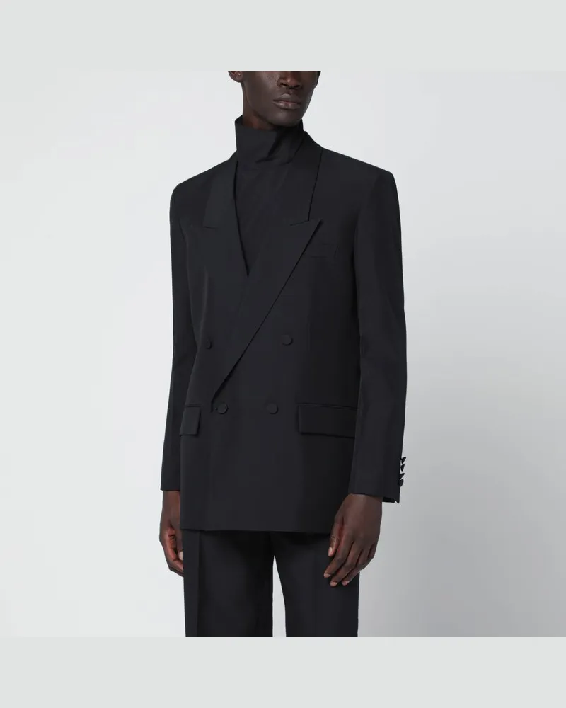 Gucci Schwarze Doppelreiherjacke aus technischem Panama-Gewebe Schwarz