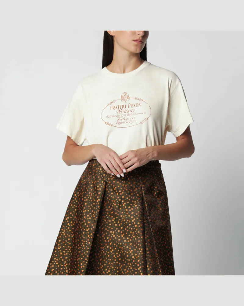 Prada Elfenbeinfarbenes T-Shirt mit Logoprint White