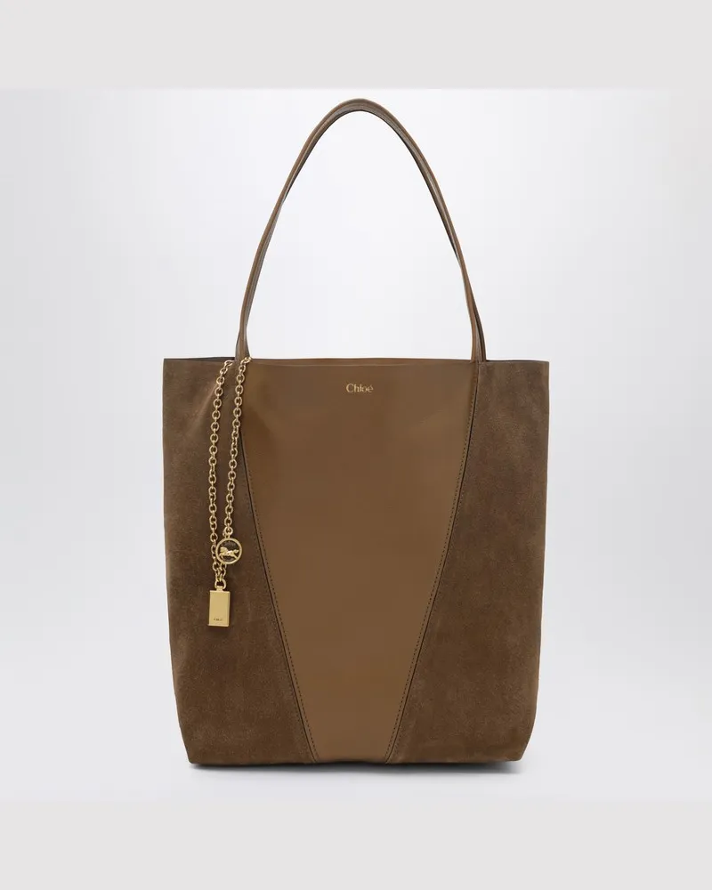 Chloé Spin Tote Bag aus Leder und Wildleder khaki Braun