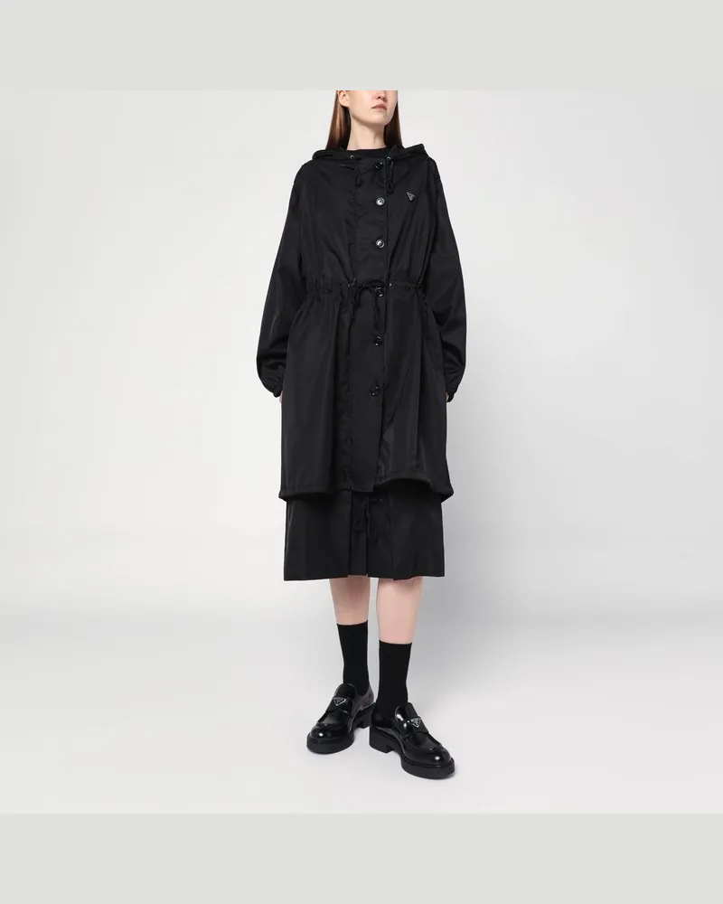 Prada Schwarzer Regenmantel aus Re-Nylon Schwarz