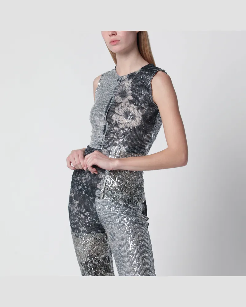 Maison Margiela Pailletten-Top mit Blumenmuster in Eisblau Light