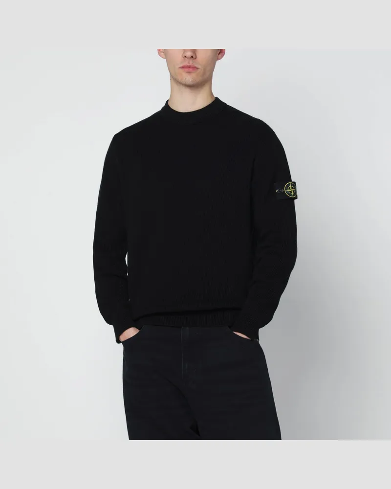 Stone Island Schwarzer Baumwoll-Rundhalspullover Black