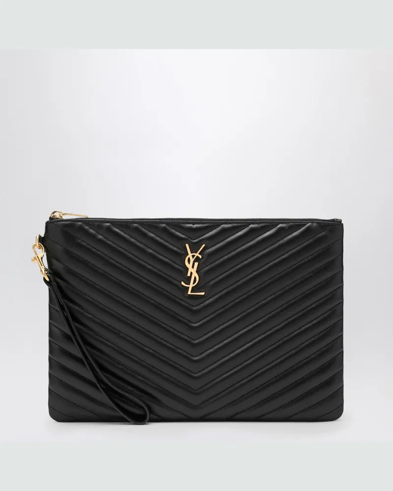 Saint Laurent Cassandre Tablettenhülle aus schwarzem gestepptem Leder Black