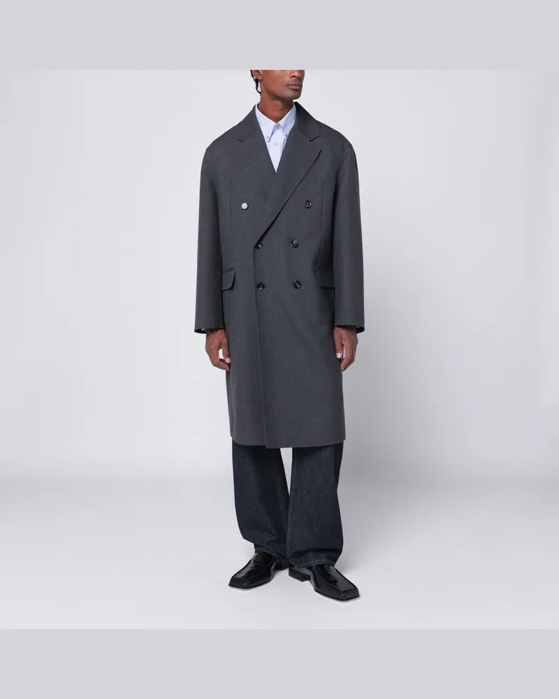 Bottega Veneta Grauer zweireihiger Wollmantel Grey