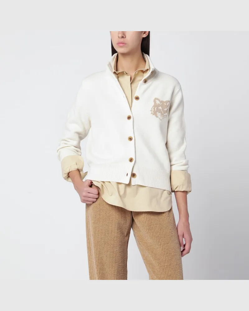Kitsuné Wollcardigan mit Fox Head-Stickerei Beige
