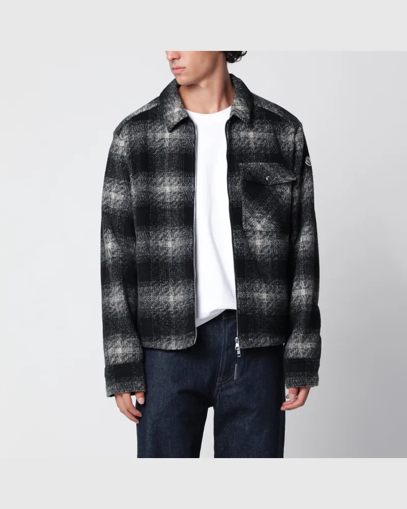 Moncler Schwarze Jacke aus Wollmischung mit Karomuster Black