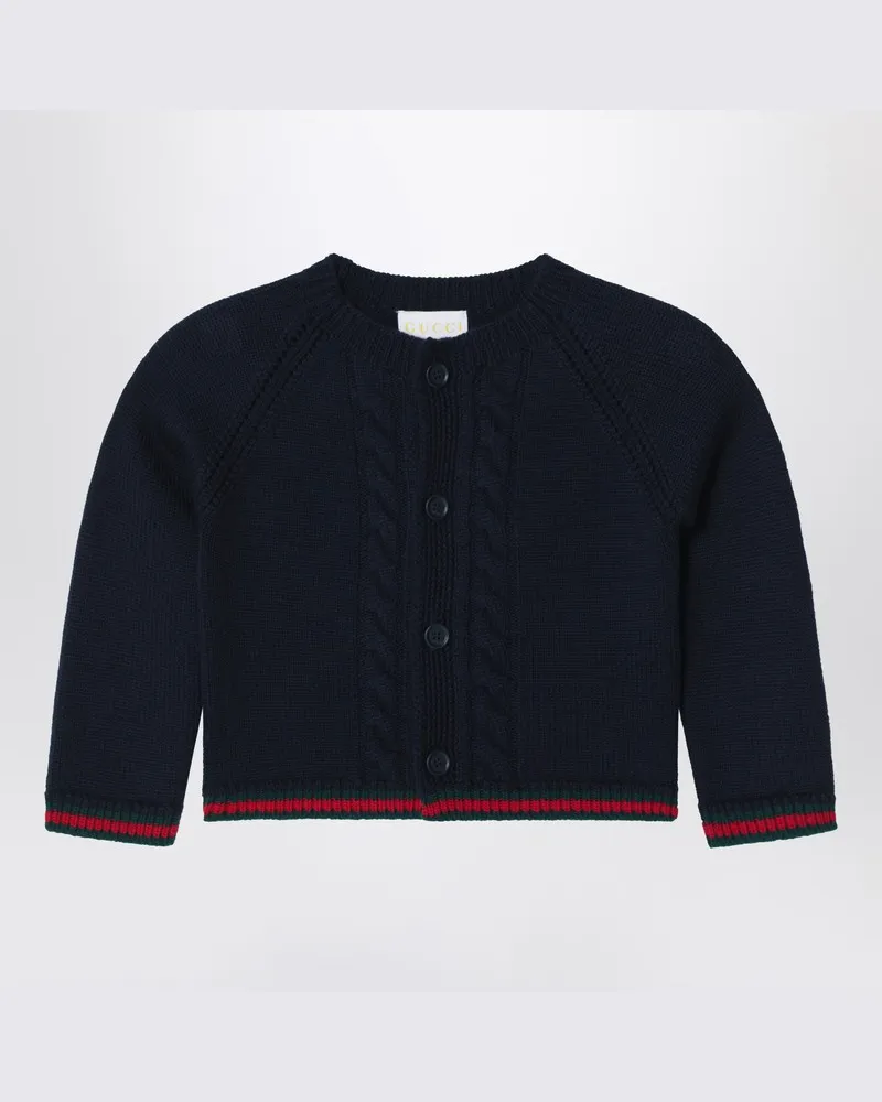 Gucci Blauer Wollcardigan mit Webband Blau