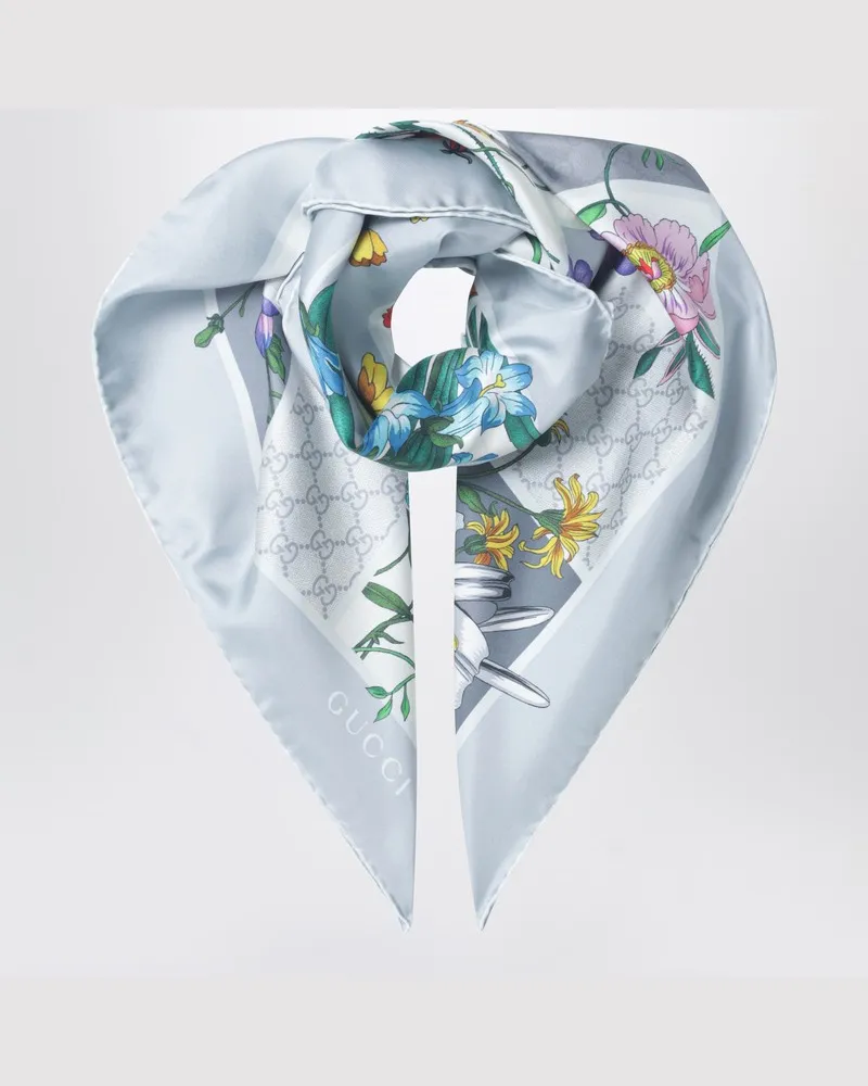 Gucci Seidentwill-Tuch mit Flora-Print Grau
