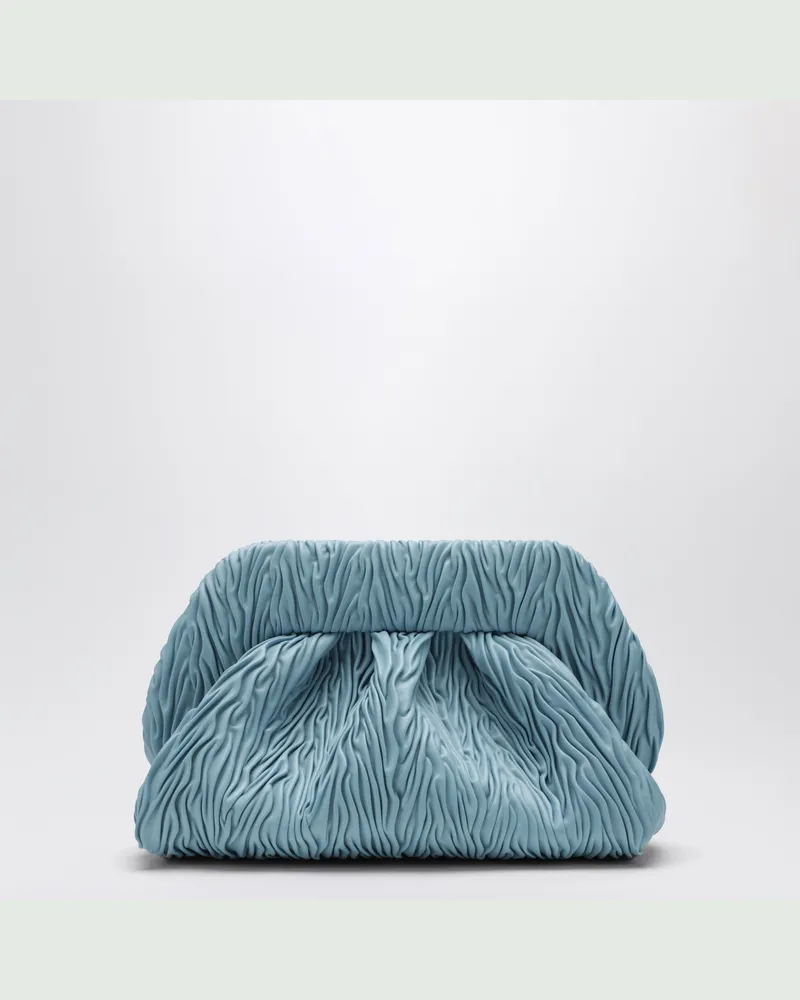 THEMOIRÈ Blaue Bios-Clutch aus gerafftem veganem Leder Light