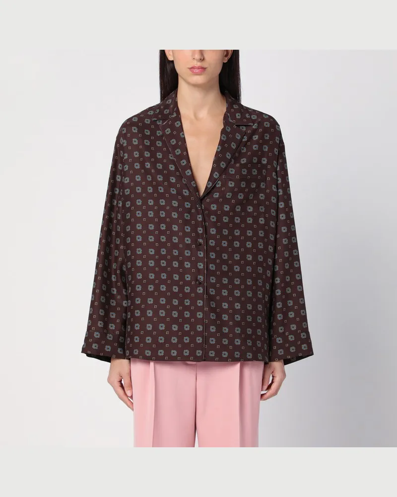 Moschino Braune Bluse mit Muster aus Seide Braun