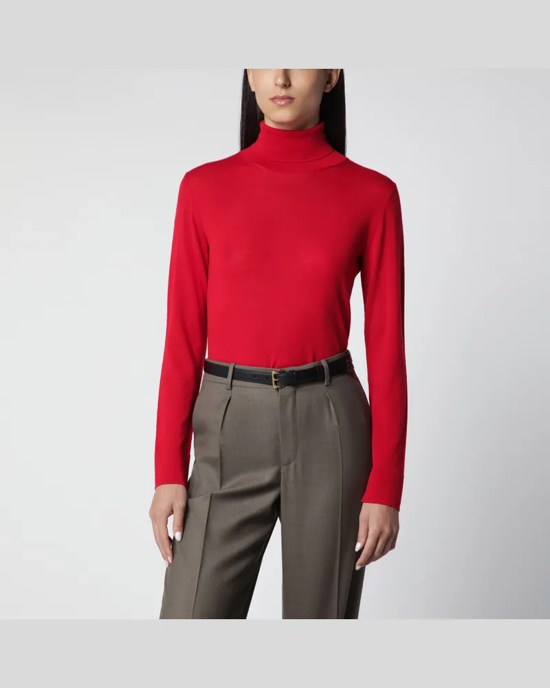 Róhe Roter Feinstrick-Rollkragenpullover aus Wolle und Kaschmir Red