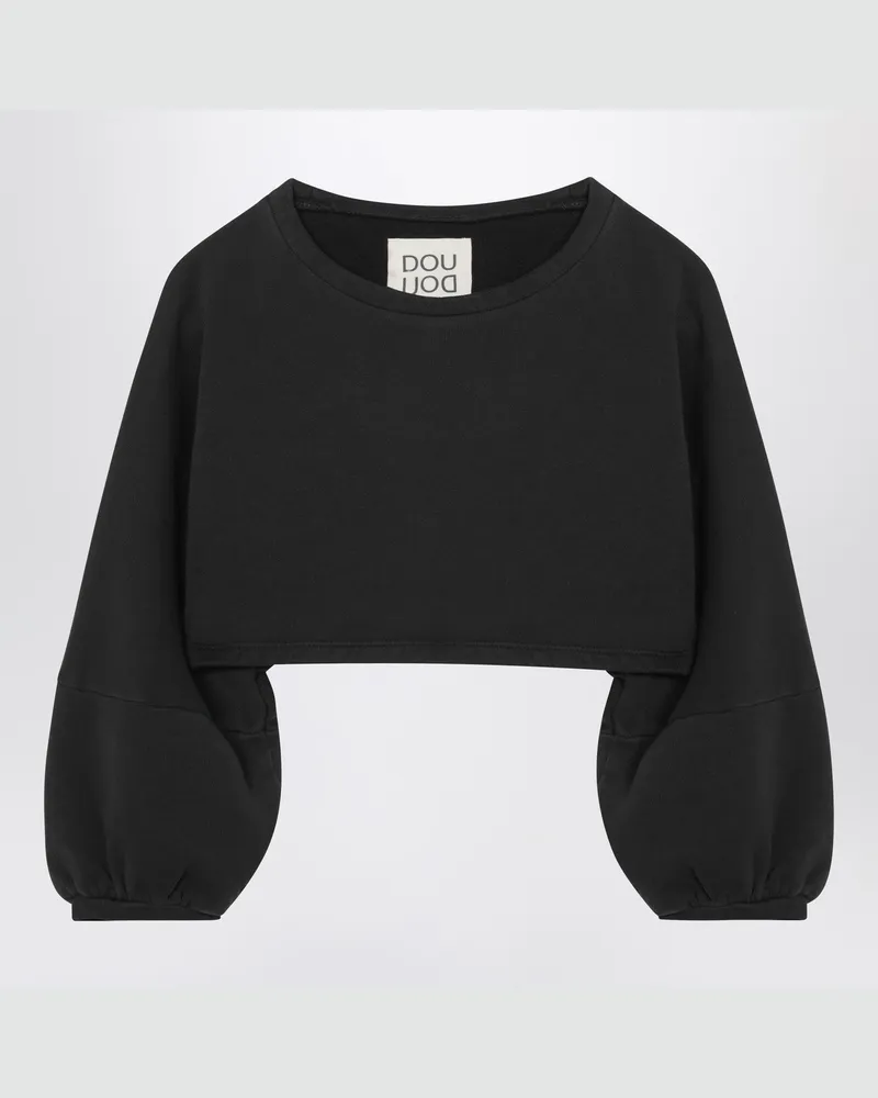 DOUUOD Kurzes Sweatshirt aus schwarzer Baumwolle Black