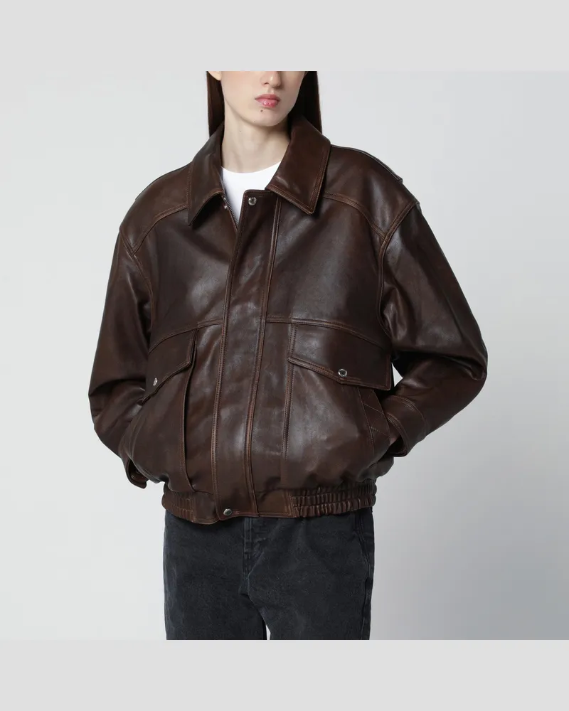 Dunst Braune Leder-Bomberjacke Brown