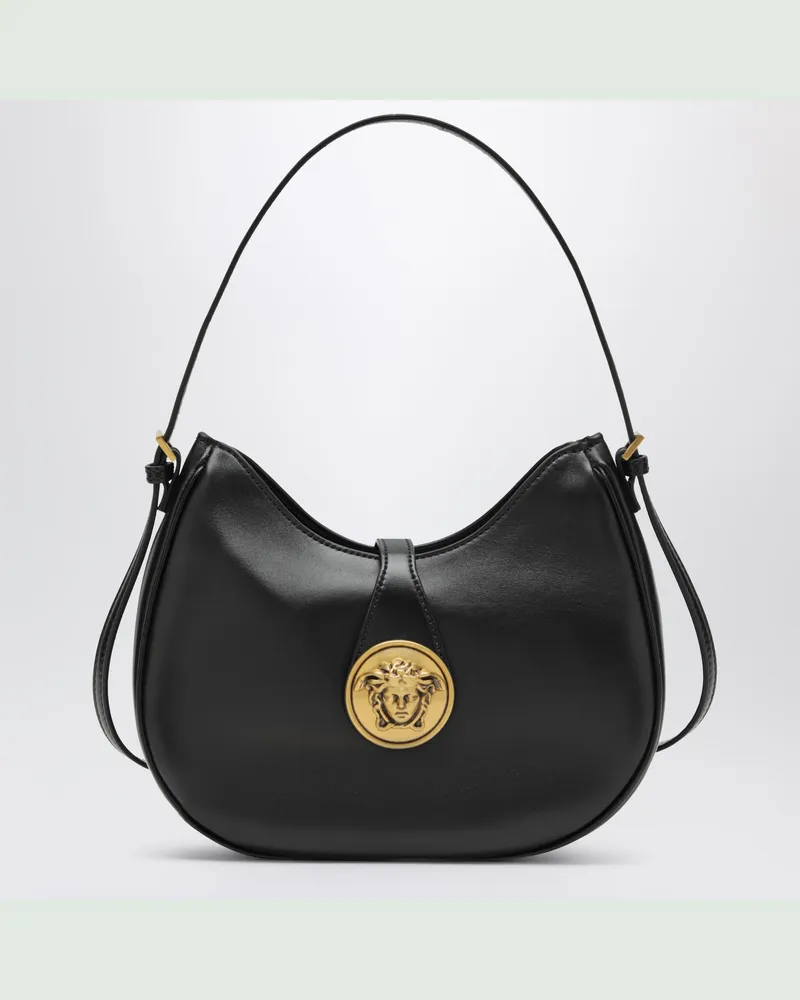 Versace Emblème schwarze Hobo-Tasche aus Nappaleder Black
