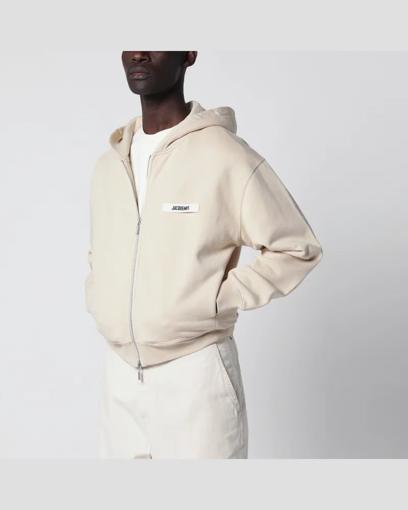 Jacquemus Beiges Sweatshirt mit Reißverschluss und Grosgrain-Logo 