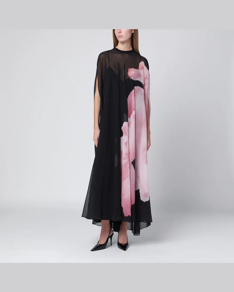 Alberta Ferretti Schwarzes Seidenkleid mit Orchideenprint Schwarz