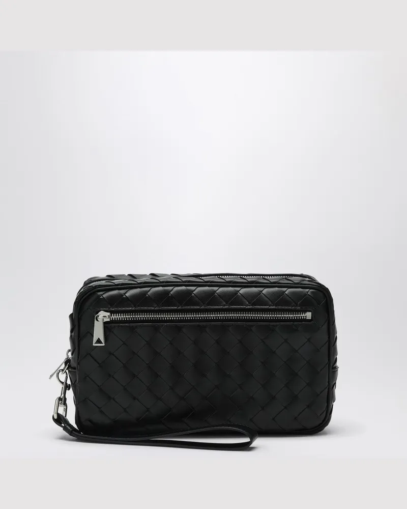 Bottega Veneta Schwarze Pouch in Intrecciato mit Handgelenkschlaufe Schwarz