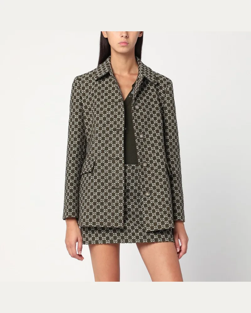 Gucci Grün-weiße Jacke aus GG-Bouclé-Baumwolle Grün