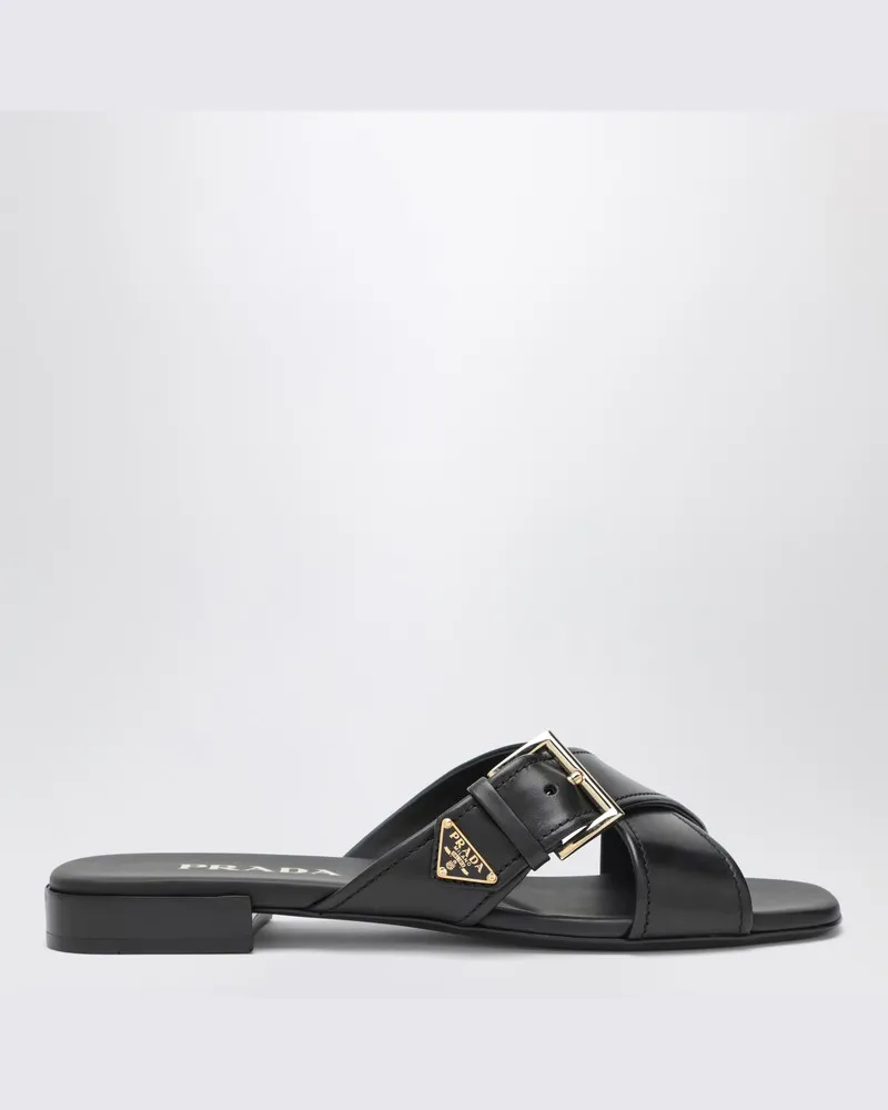 Prada Schwarze Slider-Sandalen aus Leder mit Schnalle Schwarz