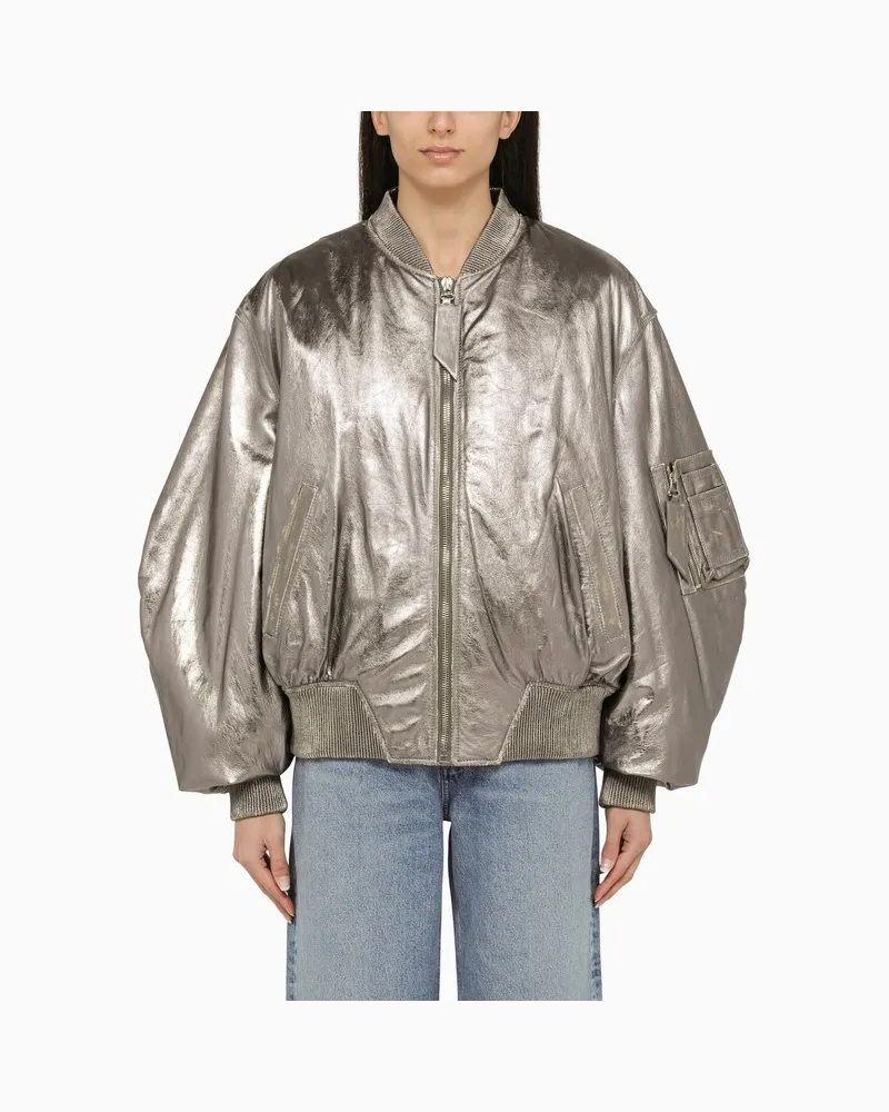 ATTICO Silberne Leder-Bomberjacke Anya Metallisch