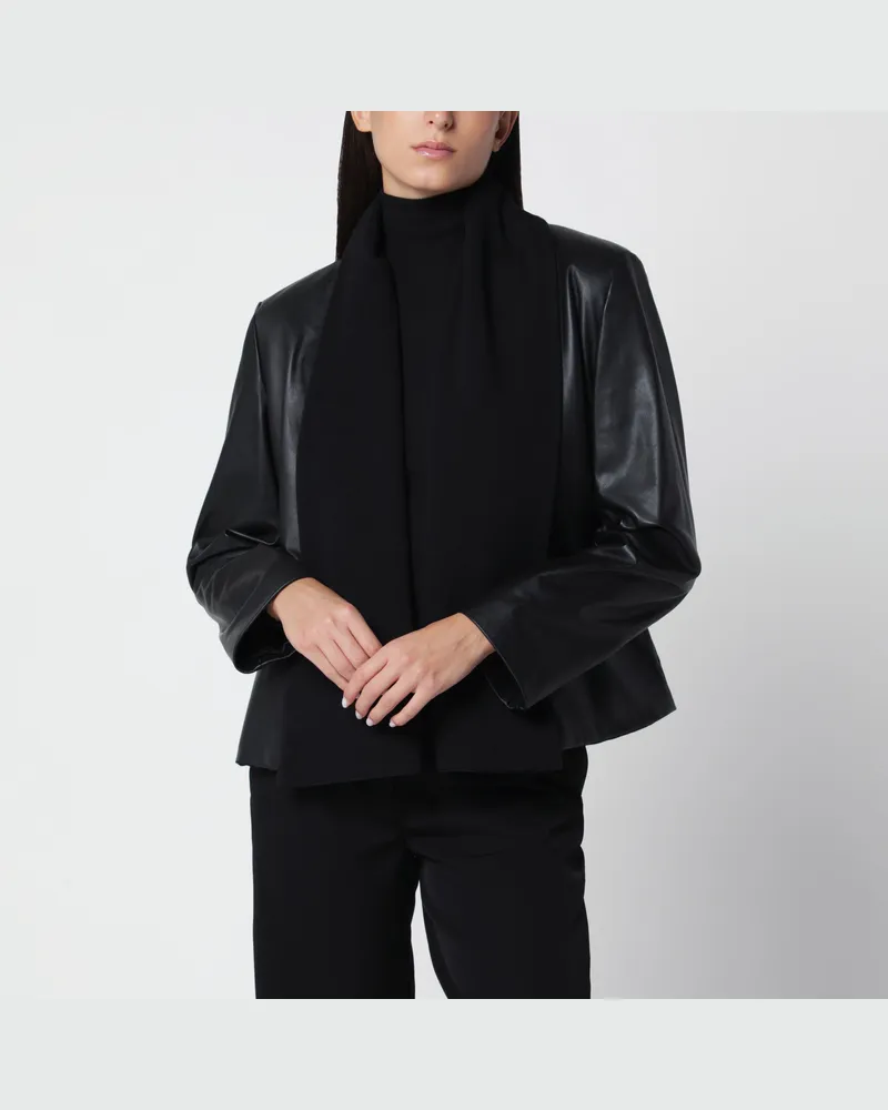 Totême Schwarze Lederjacke mit Schalkragen Black