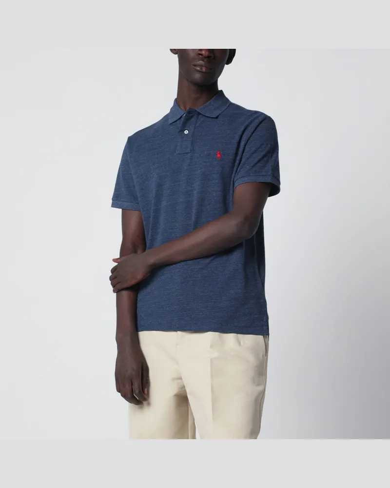 Ralph Lauren Navy-meliertes Custom Slim-Fit Poloshirt aus Baumwolle Blue