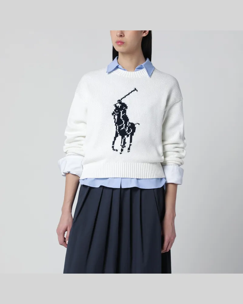 Ralph Lauren Weißer Pullover mit Logo-Intarsie White