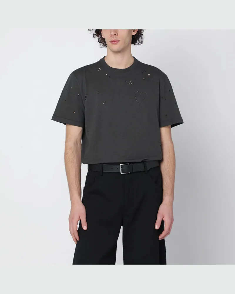 Golden Goose Anthrazitfarbenes Vintage-T-Shirt mit perforiertem Herz Grey