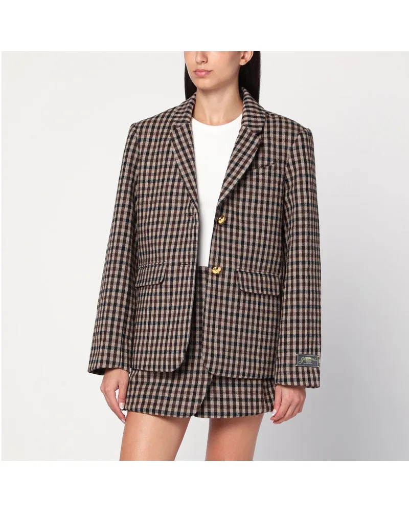 Ganni Karierter Wollblazer Braun