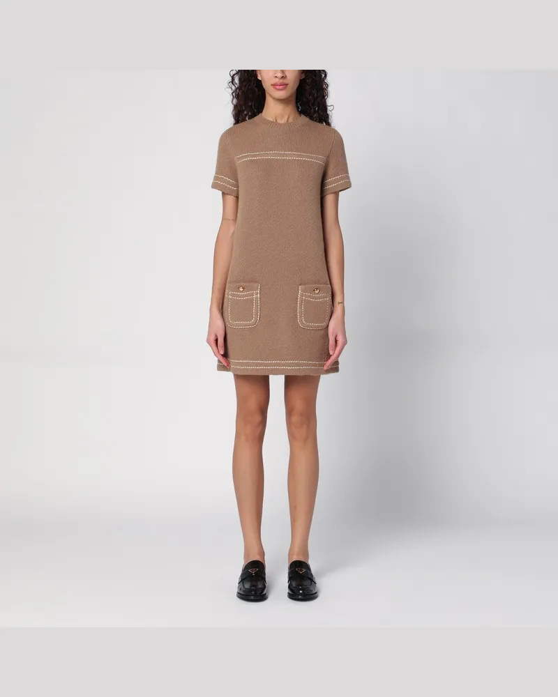 Prada Kamelfarbenes kurzes Kleid aus Kaschmir Braun