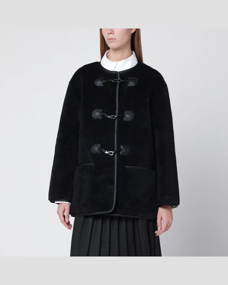 Dunst Schwarze Jacke aus Stoff mit Shearling-Effekt Schwarz