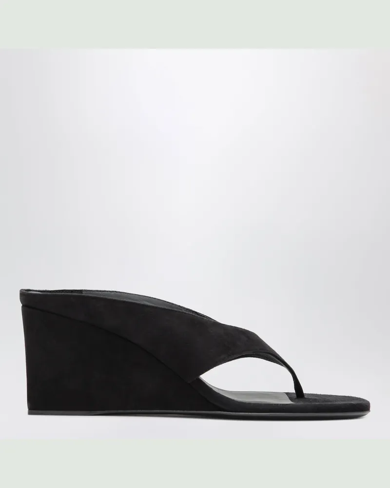 Alaïa Schwarze Zehensteg-Mules mit Keilabsatz aus Veloursleder Black