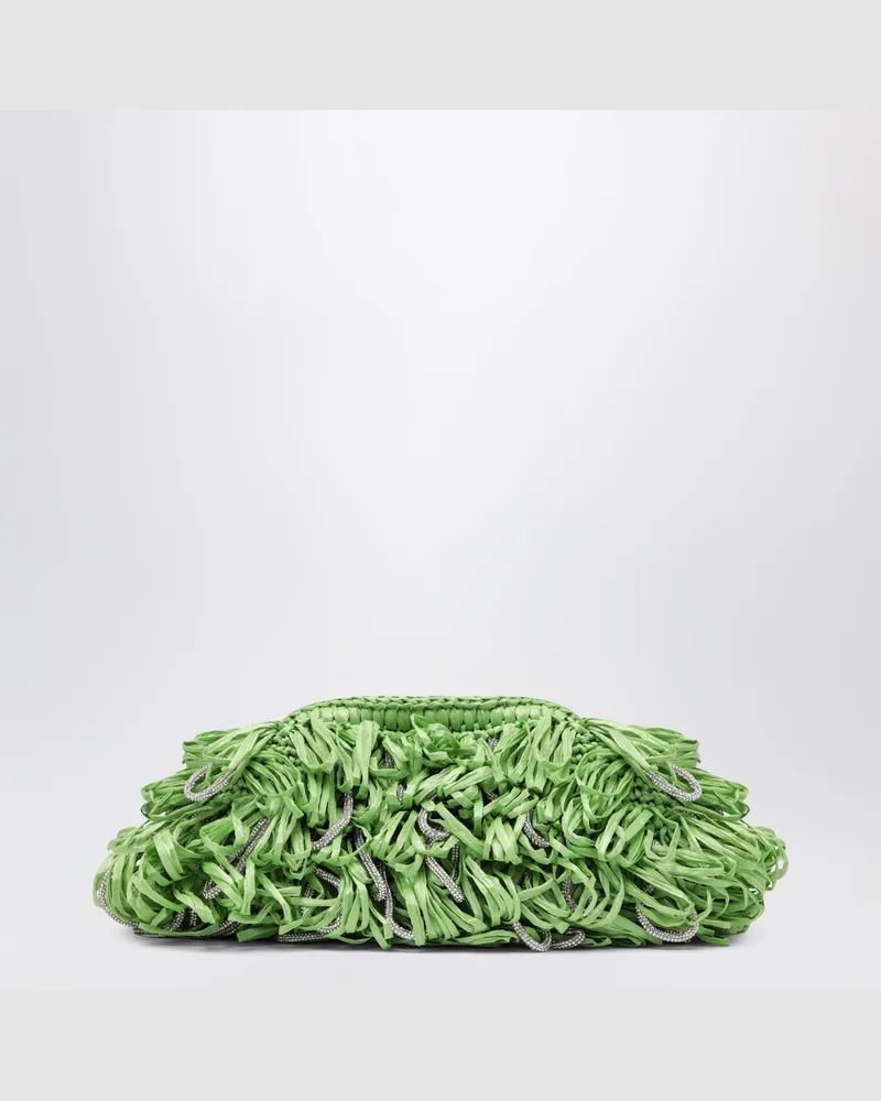 HIBOURAMA Beatrix Clutch apfelgrün mit Raffiafransen und Kristallen Green