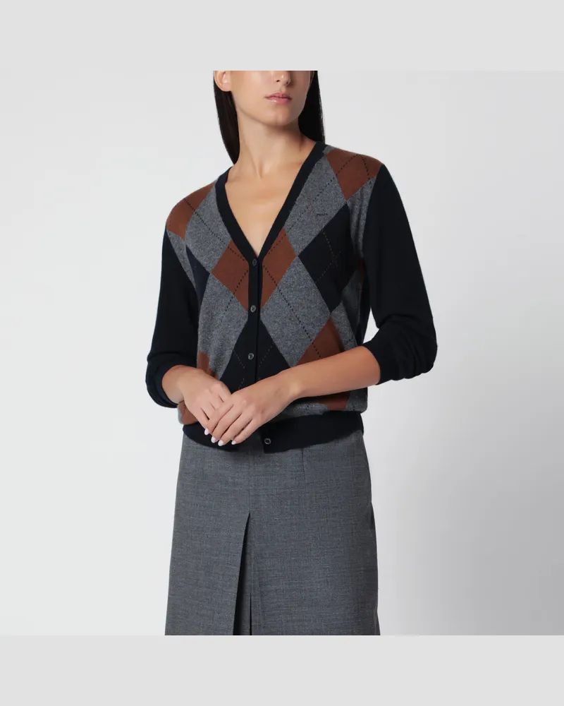Prada Blauer Kaschmir-Cardigan mit Argyle-Muster Blue