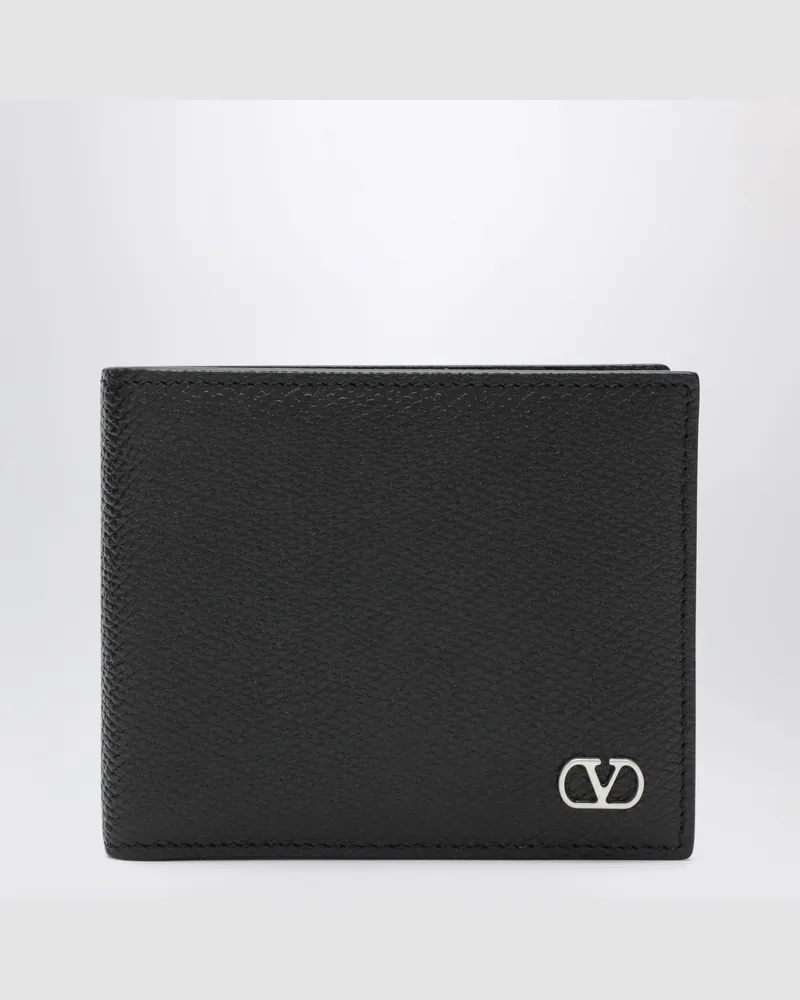 Valentino Garavani Schwarzes VLogo Signature Portemonnaie aus genarbtem Leder Black