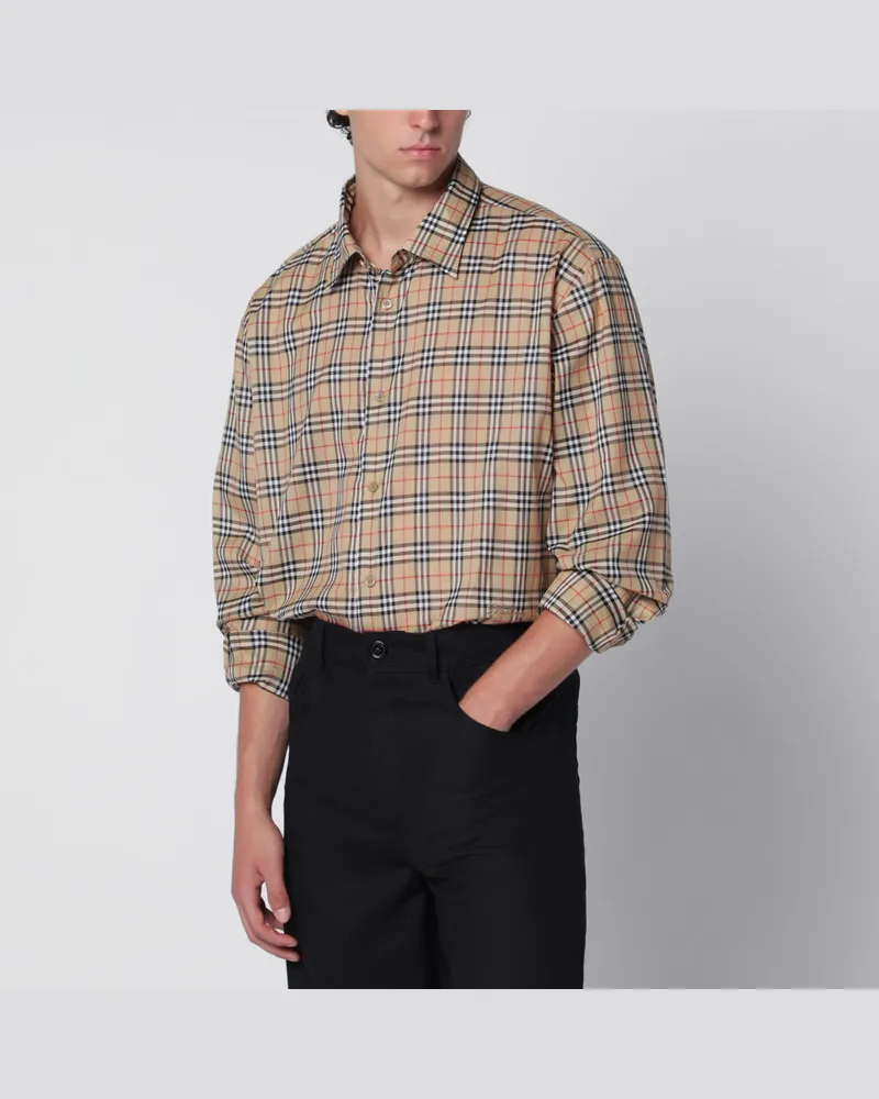 Burberry Beiges Baumwollhemd mit Check-Muster Beige