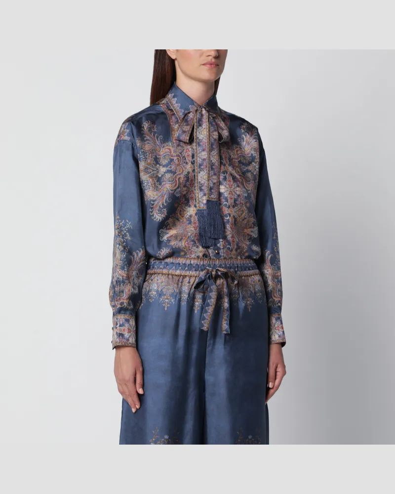 Zimmermann Valiant Relaxed Navy Seidenhemd Blue