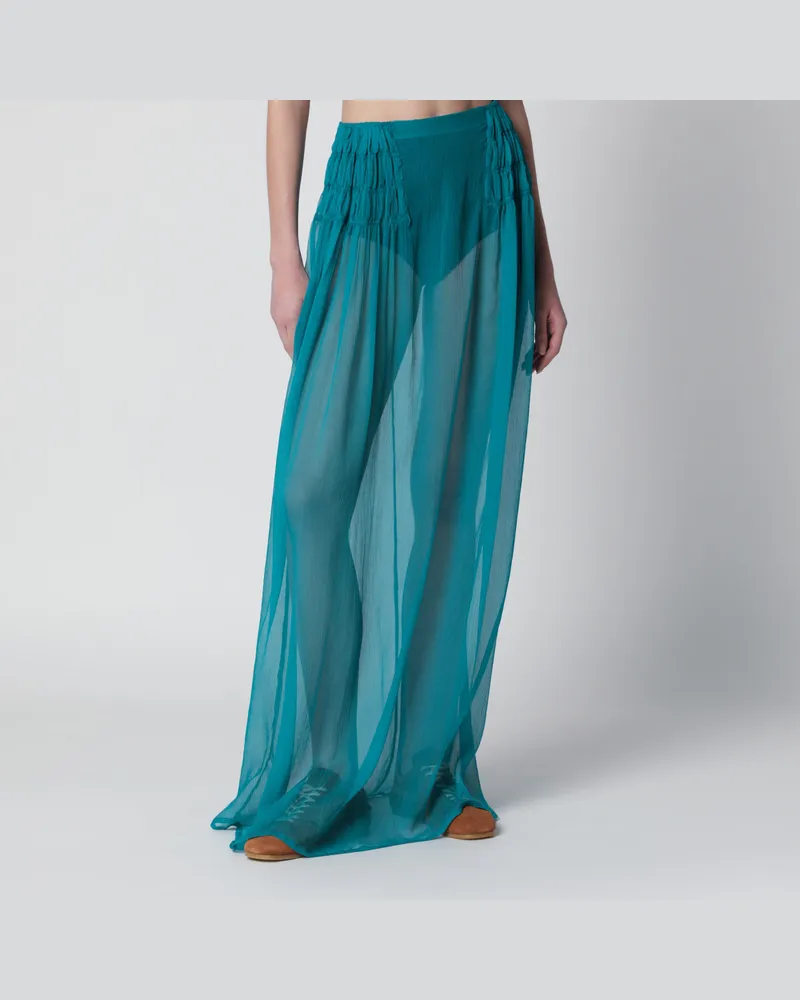 Dries van Noten Petrolgrüner halbtransparenter Seidenrock Green