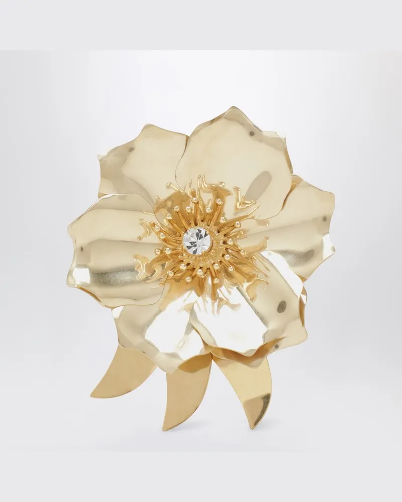 Miu Miu Goldfarbene Metallbrosche mit Kristall Metallisch